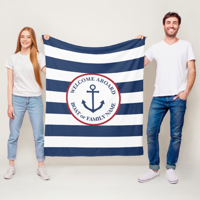 Nautical anchor navy striped boat blanket (In Situ)