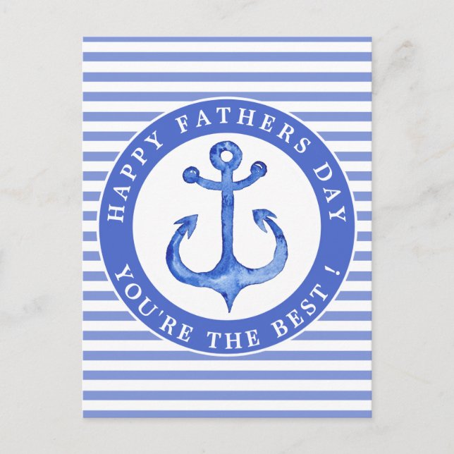 Nautical Anchor Navy Striped Father's Day Postcard (Front)