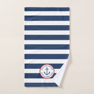 Nautical anchor navy  striped hand towel