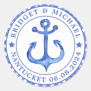 Nautical Anchor - Navy Striped Wedding Stickers