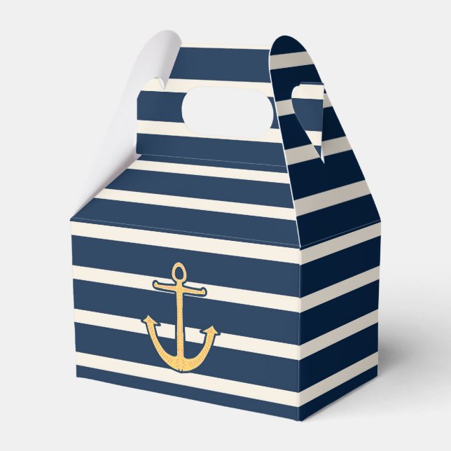 Nautical Anchor Navy Stripes Favour Box (Front Side)