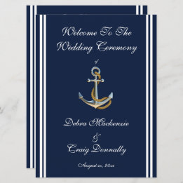Nautical Anchor, Navy, Wedding Program Programme