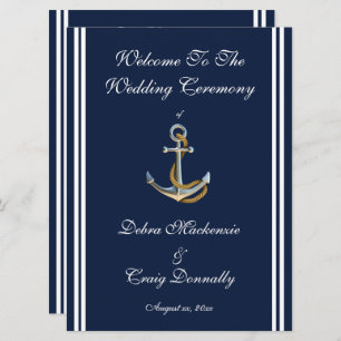 Nautical Anchor, Navy, Wedding Program Programme