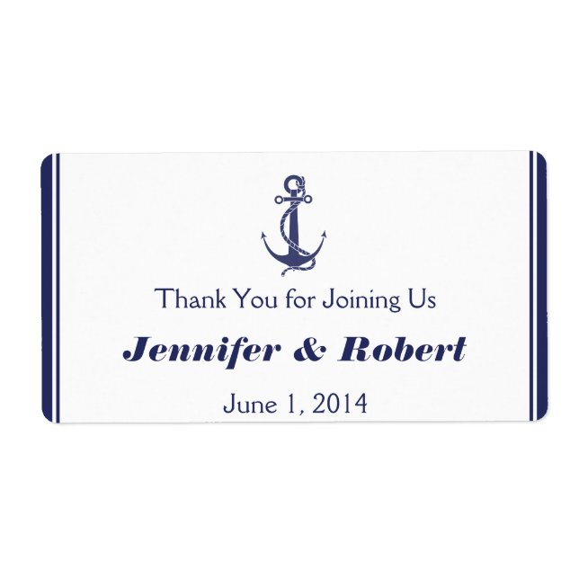 Nautical Anchor Navy Wedding Water Bottle Label (Front)