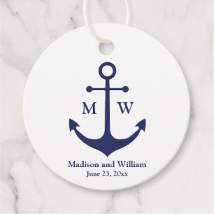 Nautical anchor navy white custom monogram & names favour tags