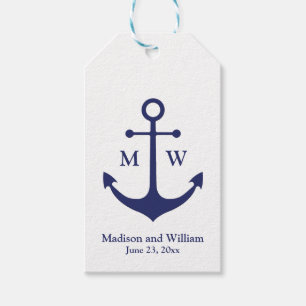 Nautical anchor navy white custom monogram & names gift tags