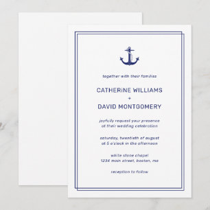 Nautical Anchor Navy & White Minimalist Wedding Invitation