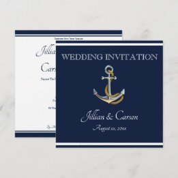 Nautical Anchor - Navy & White Wedding Invitation