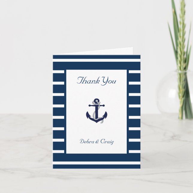 Nautical Anchor, Navy, White Wedding Thank You (Front)