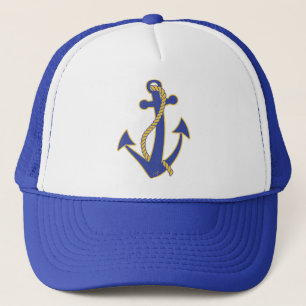 Nautical Anchor Navy with Gold Rope Trucker Hat