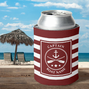 Nautical Anchor Oar Captain Boat Name Red Stripe Can Cooler