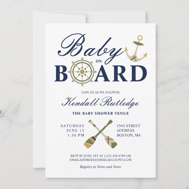 Nautical Anchor Oars Baby On Board Baby Shower Invitation (Front)