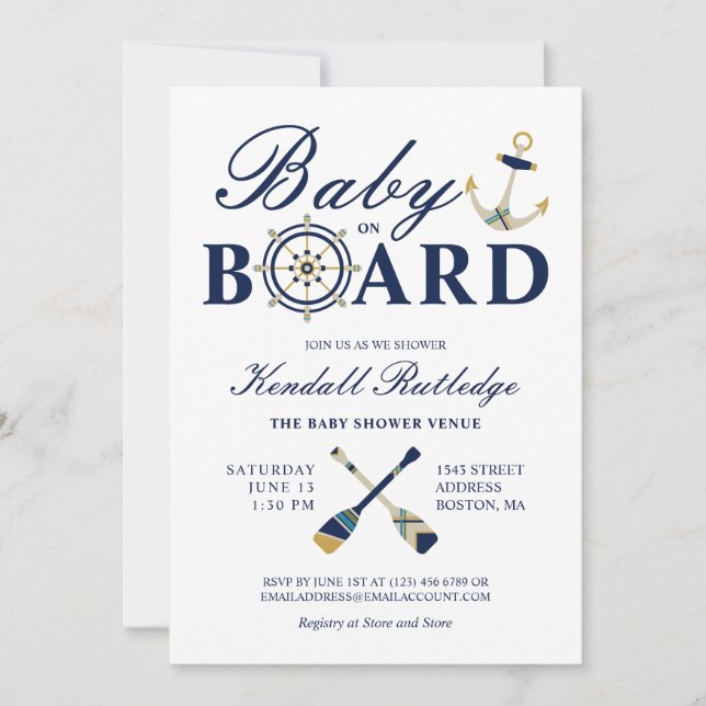 Nautical Anchor Oars Baby On Board Boy Baby Shower Invitation (Front)