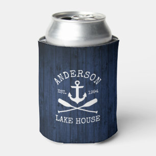 Nautical Anchor Oars Blue Wood Family Lake House Can Cooler