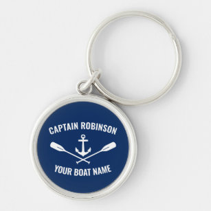Nautical Anchor Oars Captain and Boat Name Blue Key Ring