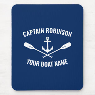 Nautical Anchor Oars Captain and Boat Name Navy Mouse Mat