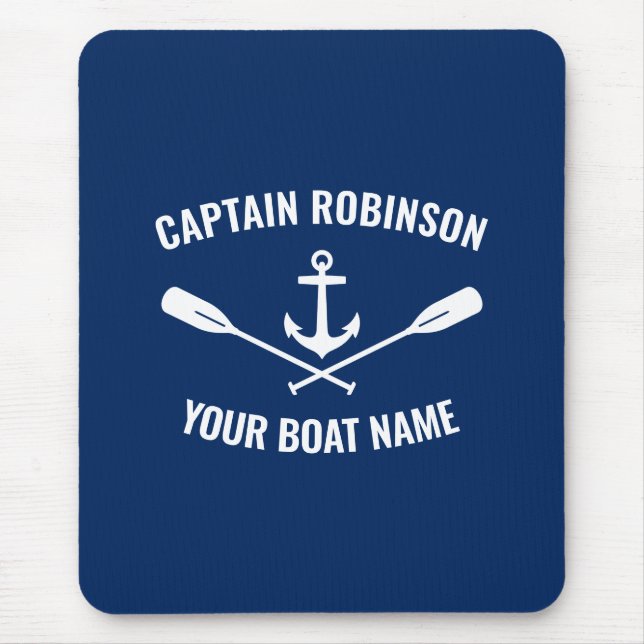 Nautical Anchor Oars Captain and Boat Name Navy Mouse Mat (Front)