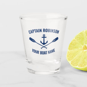 Nautical Anchor Oars Captain and Boat Name Navy Shot Glass