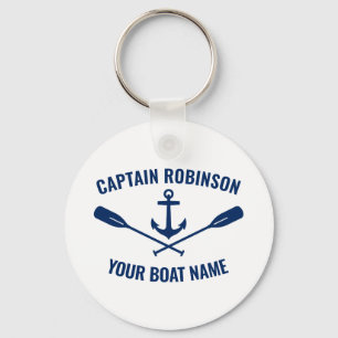 Nautical Anchor Oars Captain and Boat Name Stylish Key Ring