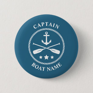 Nautical Anchor Oars Captain Boat Name Blue 6 Cm Round Badge