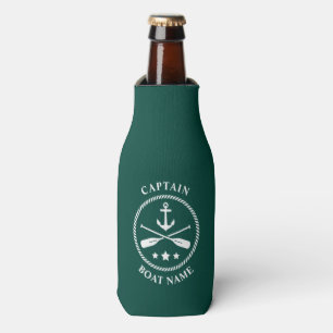 Nautical Anchor Oars Captain Your Boat Name Green Bottle Cooler