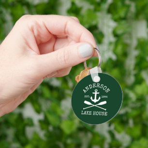 Nautical Anchor Oars Family Lake House Green Key Ring