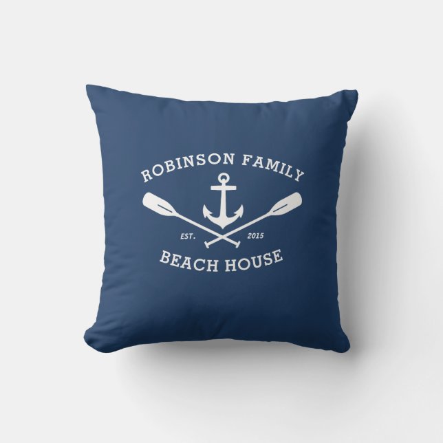 Nautical Anchor Oars Family Name Beach Lake House Cushion (Front)