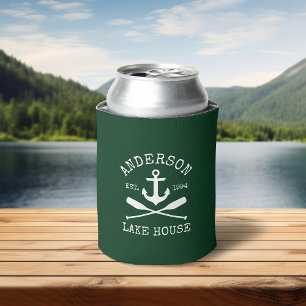 Nautical Anchor Oars Green Family Lake House Can Cooler