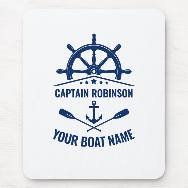Nautical Anchor Oars Helm Captain & Boat Name Blue Mouse Mat (Front)