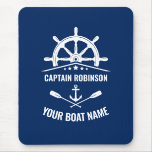 Nautical Anchor Oars Helm Captain & Boat Name Navy Mouse Mat