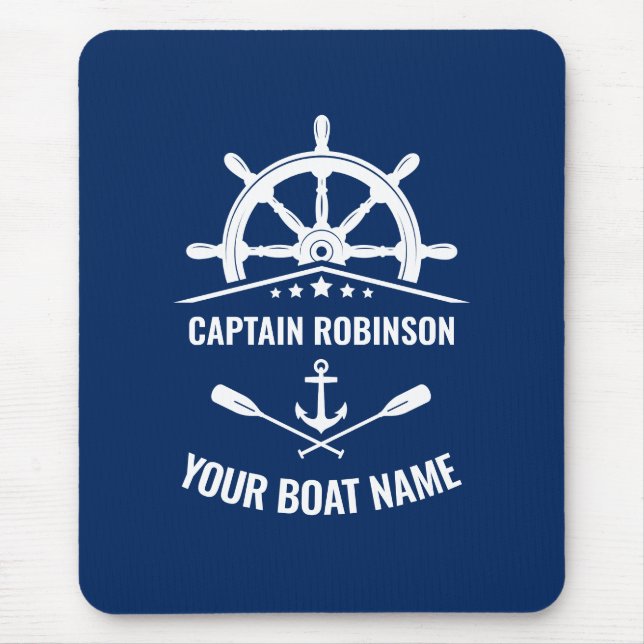 Nautical Anchor Oars Helm Captain & Boat Name Navy Mouse Mat (Front)
