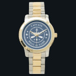 Nautical Anchor Oars Stars Captain Boat Name Navy Watch<br><div class="desc">A Nautical Ship Anchor and Oars - Paddles Plus Stars with Captain Rank or other title and Your Name or Boat Name on a Stylish Wrist Watch. This personalised Pocket Watch will not just time but also is a fun conversation piece. Perfect for Father's Day but also makes a great...</div>