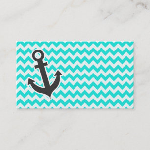 Nautical Anchor on Aqua Colour Chevron Business Card