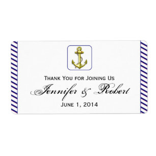 Nautical Anchor on Blue Stripe Water Bottle Label