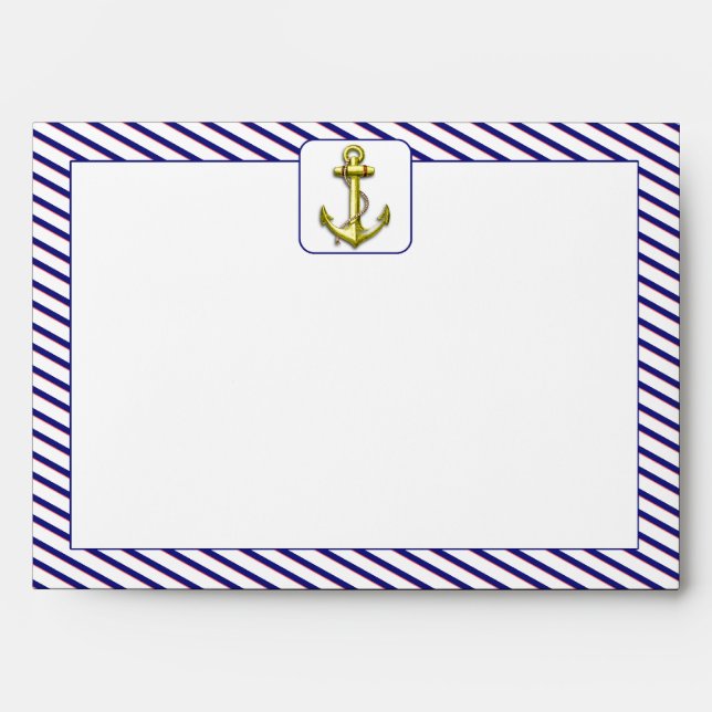 Nautical Anchor on Blue Stripe Wedding Envelope (Front)