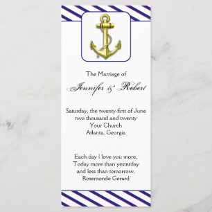 Nautical Anchor on Blue Stripe Wedding Program Programme