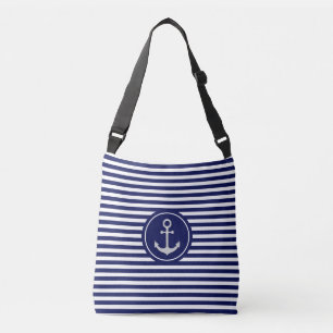 Nautical Anchor on Blue & White Striped Crossbody Bag