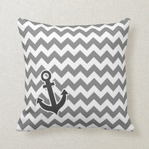 Nautical Anchor on Dark Grey Chevron Cushion