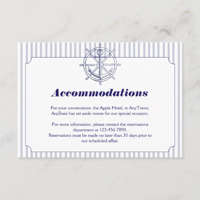 Nautical Anchor on Grey Stripe Wedding Insert (Front)