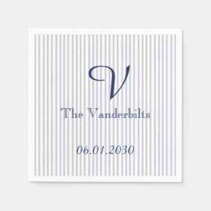 Nautical Anchor on Grey Stripe Wedding Napkin