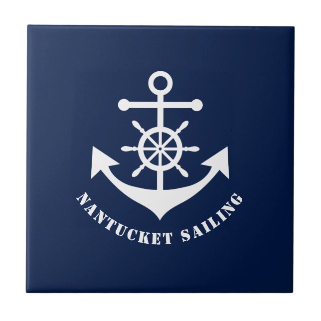 Nautical anchor on Navy Blue Ceramic Tile (Front)