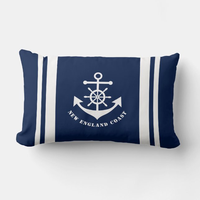Nautical anchor on Navy Blue Lumbar Pillow (Front)