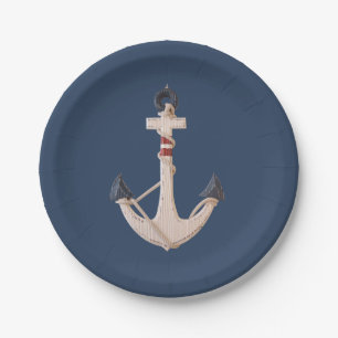 nautical anchor on navy blue paper plate
