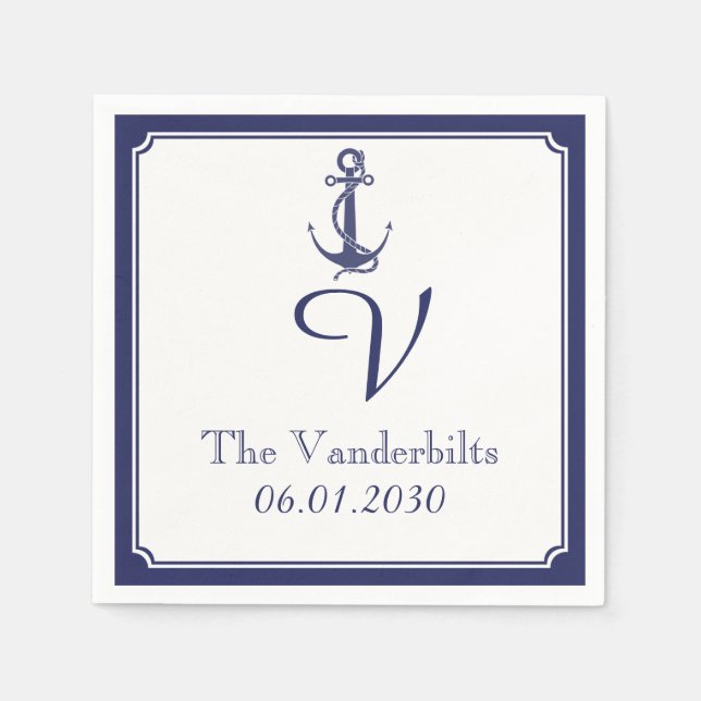 Nautical Anchor on Navy Wedding Napkin (Front)