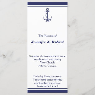Nautical Anchor on Navy Wedding Program Programme
