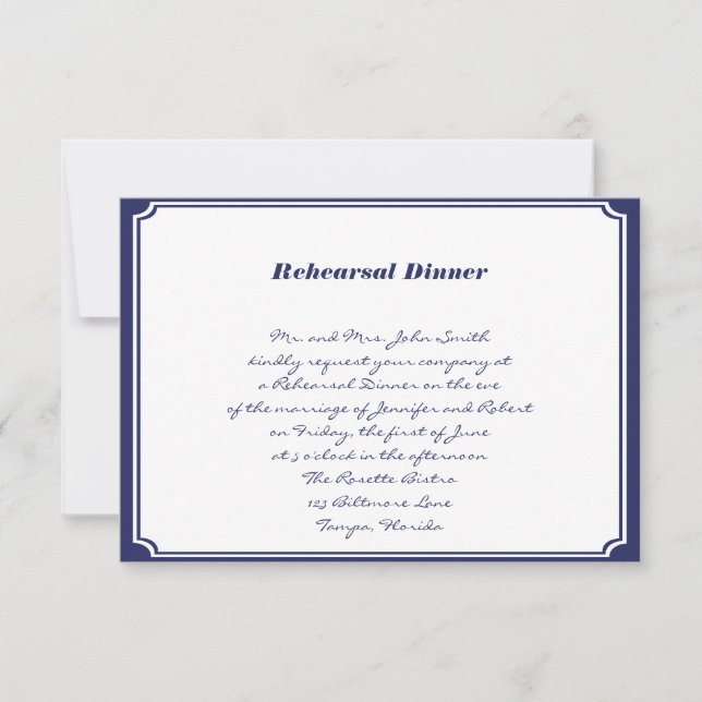 Nautical Anchor on Navy Wedding Rehearsal Invitation (Front)