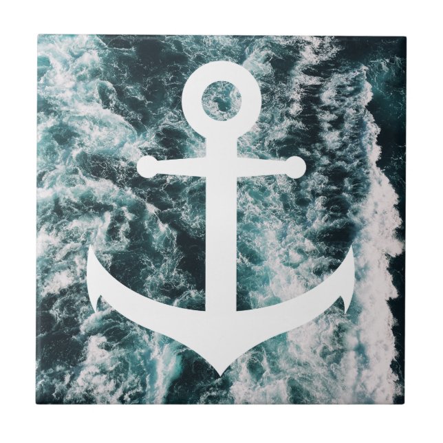Nautical anchor on ocean photo background tile (Front)