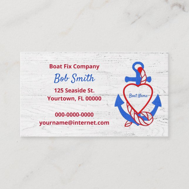 Nautical Anchor On Whitewashed Wood Business Card (Front)
