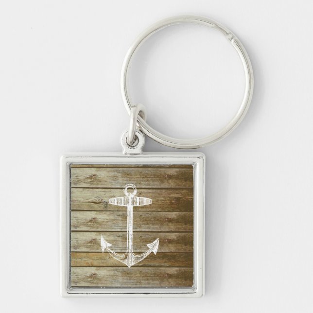 Nautical Anchor on wood graphic Key Ring (Front)
