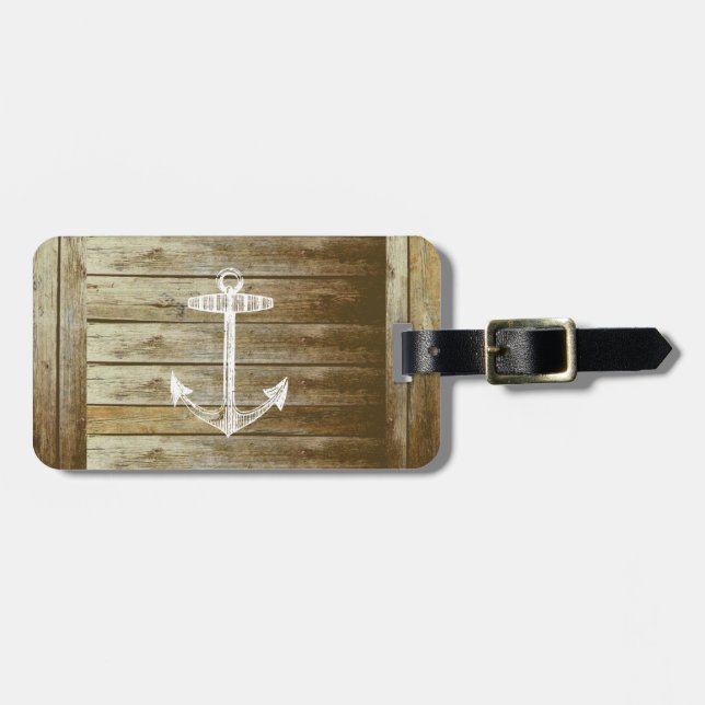 Nautical Anchor on wood graphic Luggage Tag (Front Horizontal)